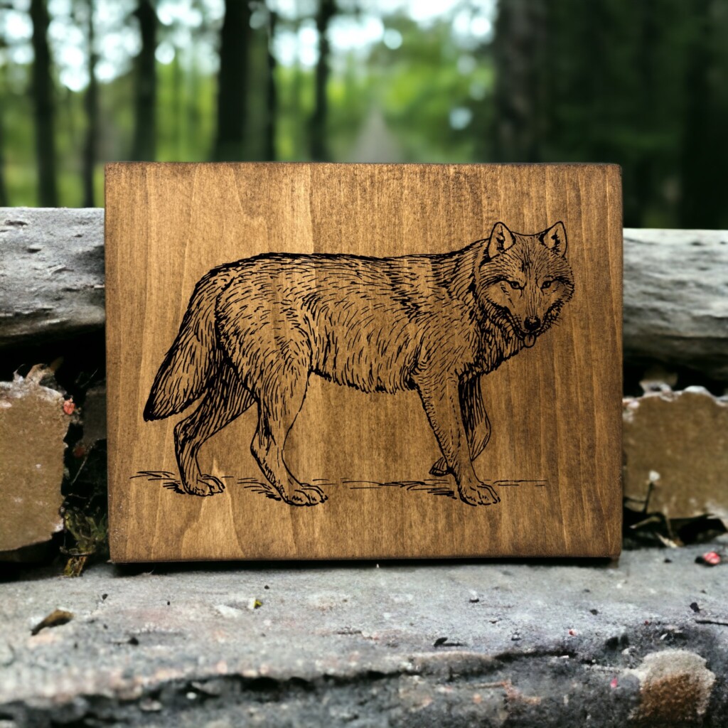 Crafting Elegance: Custom Wood Engraved Signs with the Gaze of a Wolf