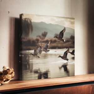 The Unexpected Charm of &#8220;Ducks Flying Over a Lake&#8221; Photo Wall Art: The Perfect Gift for Nature Lovers